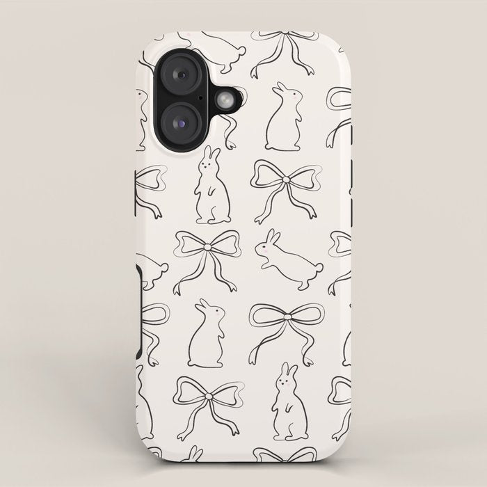 Ribbon Bows and Bunnies in Black and Linen White iPhone Case Gallery Image 1