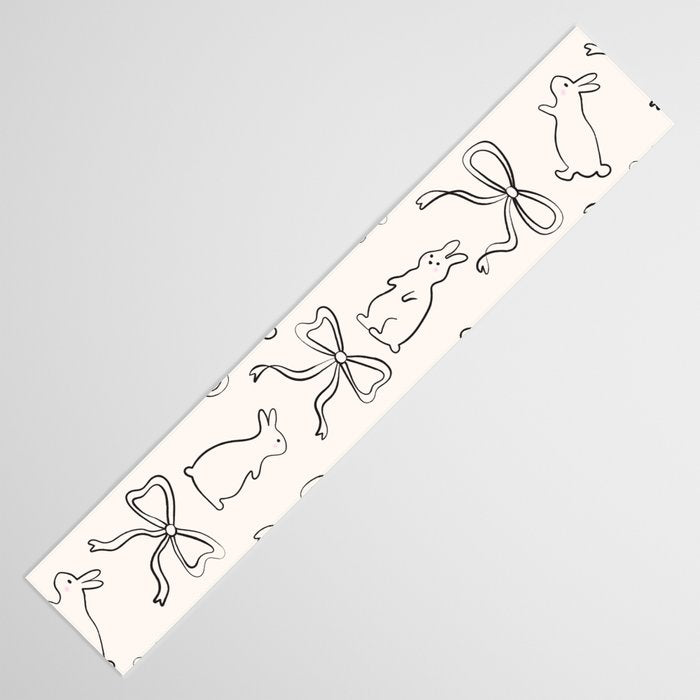 Ribbon Bows and Bunnies in Black and Linen White Table Runner Gallery Image 3