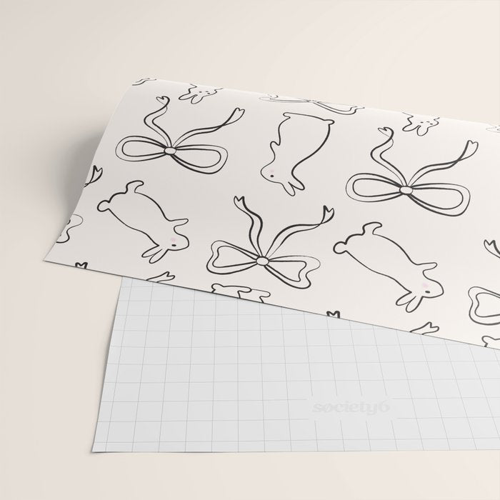 Ribbon Bows and Bunnies in Black and Linen White Wrapping Paper Gallery Image 2