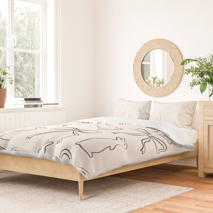 Ribbon Bows and Bunnies in Black and Linen White Duvet Cover Gallery Image 2