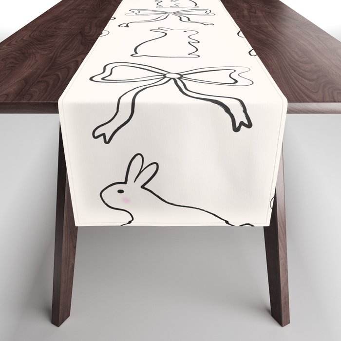 Ribbon Bows and Bunnies in Black and Linen White Table Runner Gallery Image 1