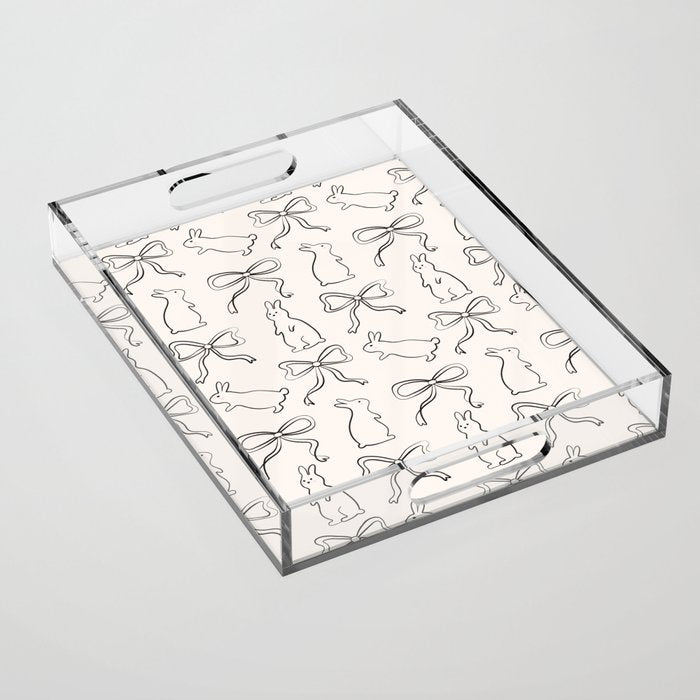 Ribbon Bows and Bunnies in Black and Linen White Acrylic Tray Gallery Image 1