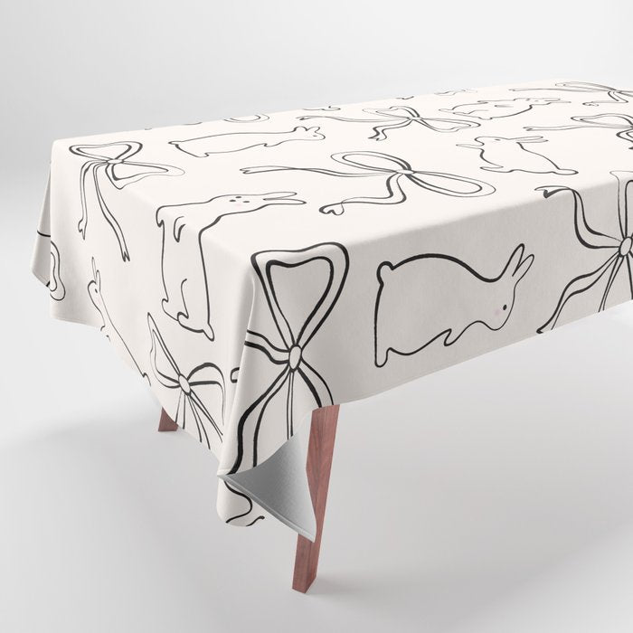 Ribbon Bows and Bunnies in Black and Linen White Tablecloth Gallery Image 1