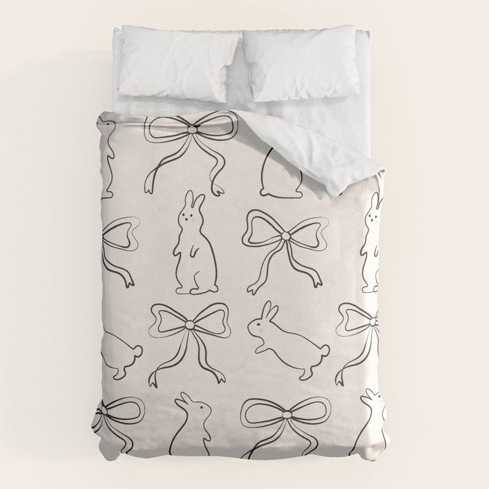 Ribbon Bows and Bunnies in Black and Linen White Duvet Cover Gallery Image 6