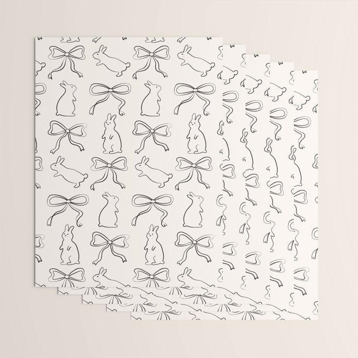 Ribbon Bows and Bunnies in Black and Linen White Wrapping Paper Gallery Image 3