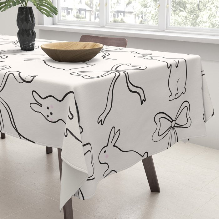 Ribbon Bows and Bunnies in Black and Linen White Tablecloth Gallery Image 3