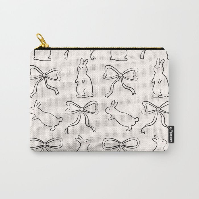 Ribbon Bows and Bunnies in Black and Linen White Carry All Pouch Gallery Image 1