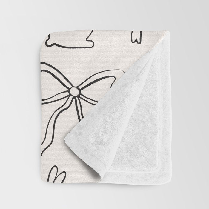 Ribbon Bows and Bunnies in Black and Linen White Throw Blanket Gallery Image 3