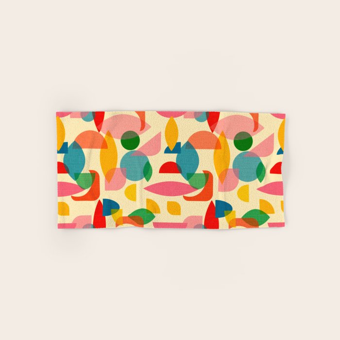 Retro Abstract Geometric Pattern with Bright Colorful Shapes and Fabric Texture Bath Towel Gallery Image 1