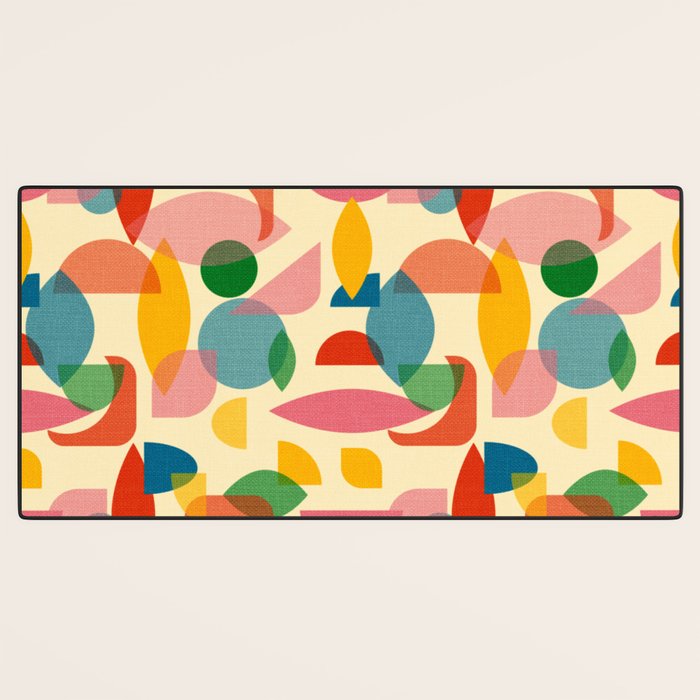 Retro Abstract Geometric Pattern with Bright Colorful Shapes and Fabric Texture Desk Mat Gallery Image 3