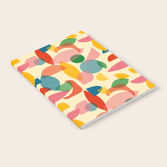 Retro Abstract Geometric Pattern with Bright Colorful Shapes and Fabric Texture Notebook Gallery Image 2