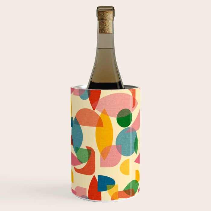Retro Abstract Geometric Pattern with Bright Colorful Shapes and Fabric Texture Wine Chiller Gallery Image 2