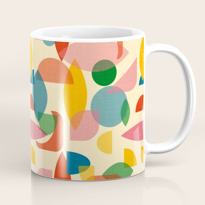 Retro Abstract Geometric Pattern with Bright Colorful Shapes and Fabric Texture Coffee Mug Gallery Image 1