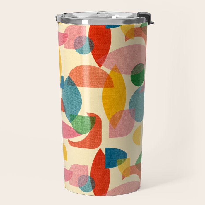 Retro Abstract Geometric Pattern with Bright Colorful Shapes and Fabric Texture Travel Mug Gallery Image 2