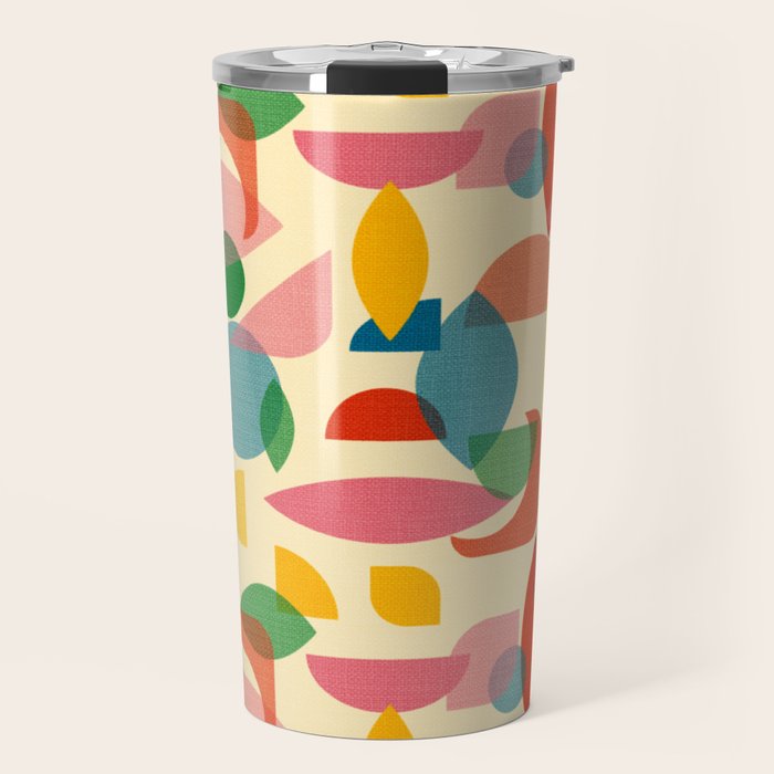 Retro Abstract Geometric Pattern with Bright Colorful Shapes and Fabric Texture Travel Mug Gallery Image 1