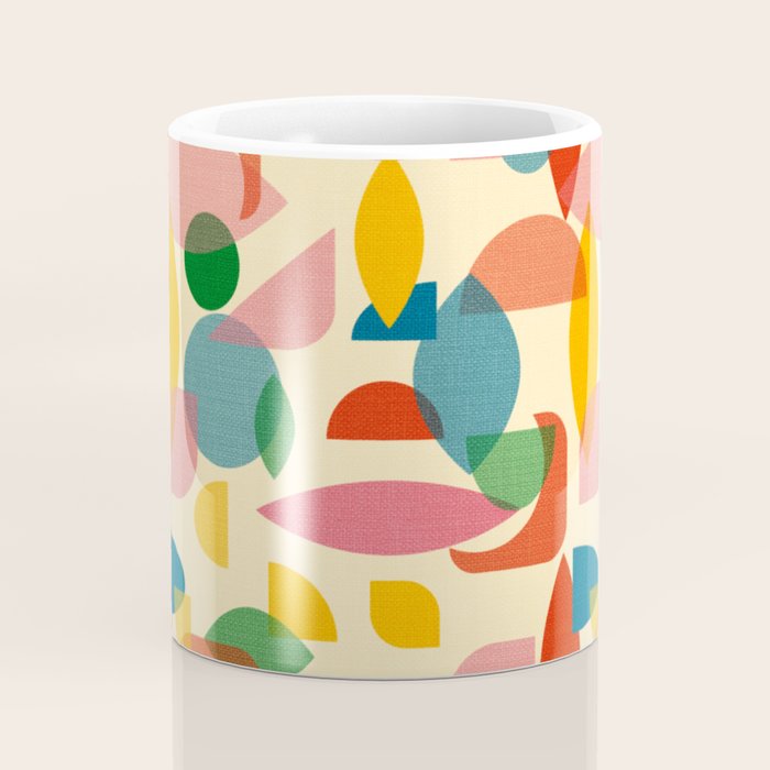 Retro Abstract Geometric Pattern with Bright Colorful Shapes and Fabric Texture Coffee Mug Gallery Image 4