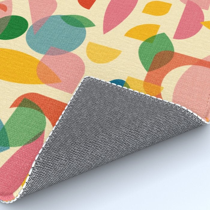 Retro Abstract Geometric Pattern with Bright Colorful Shapes and Fabric Texture Rug Gallery Image 4