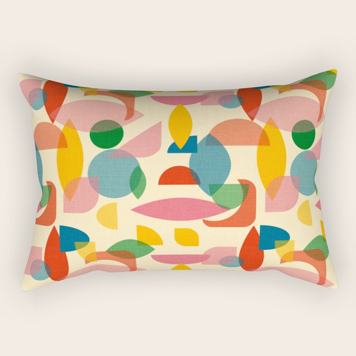 Retro Abstract Geometric Pattern with Bright Colorful Shapes and Fabric Texture Rectangular Pillow Gallery Image 2