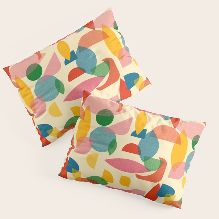 Retro Abstract Geometric Pattern with Bright Colorful Shapes and Fabric Texture Pillow Sham Gallery Image 1