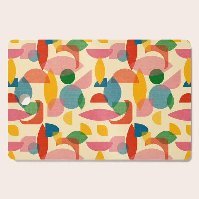 Retro Abstract Geometric Pattern with Bright Colorful Shapes and Fabric Texture Cutting Board Gallery Image 1