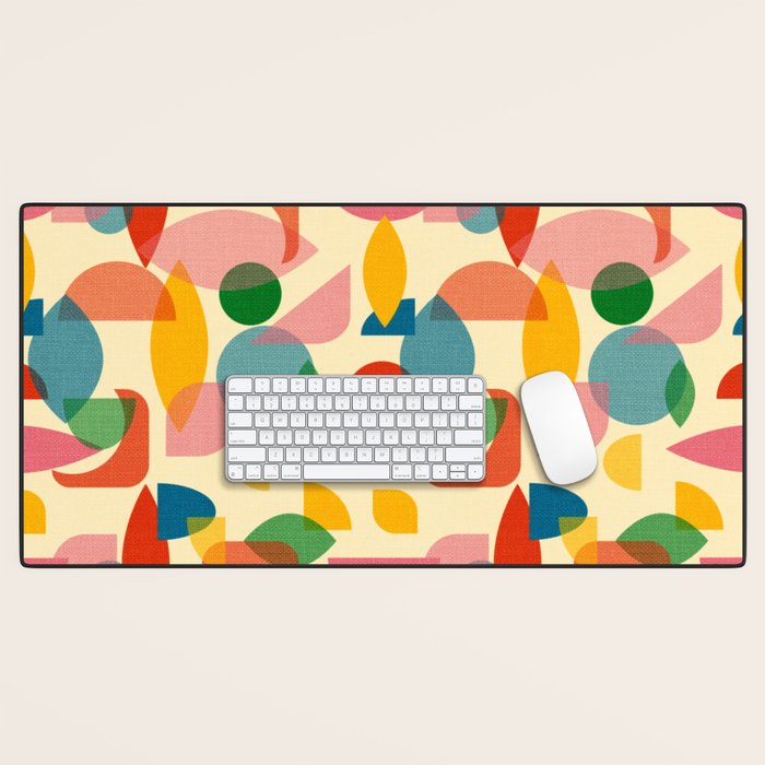 Retro Abstract Geometric Pattern with Bright Colorful Shapes and Fabric Texture Desk Mat Gallery Image 1