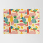 Retro Abstract Geometric Pattern with Bright Colorful Shapes and Fabric Texture Rug Gallery Image 2