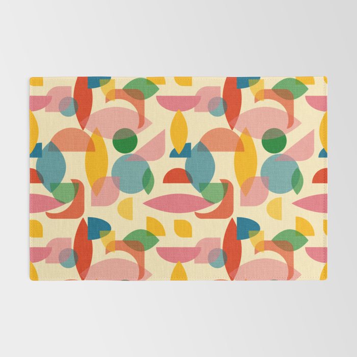 Retro Abstract Geometric Pattern with Bright Colorful Shapes and Fabric Texture Rug Gallery Image 2