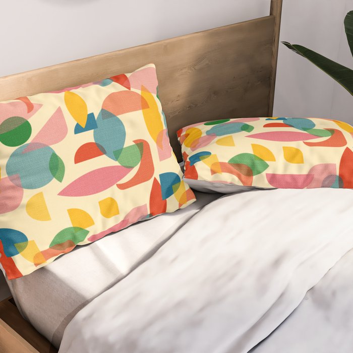 Retro Abstract Geometric Pattern with Bright Colorful Shapes and Fabric Texture Pillow Sham Gallery Image 2