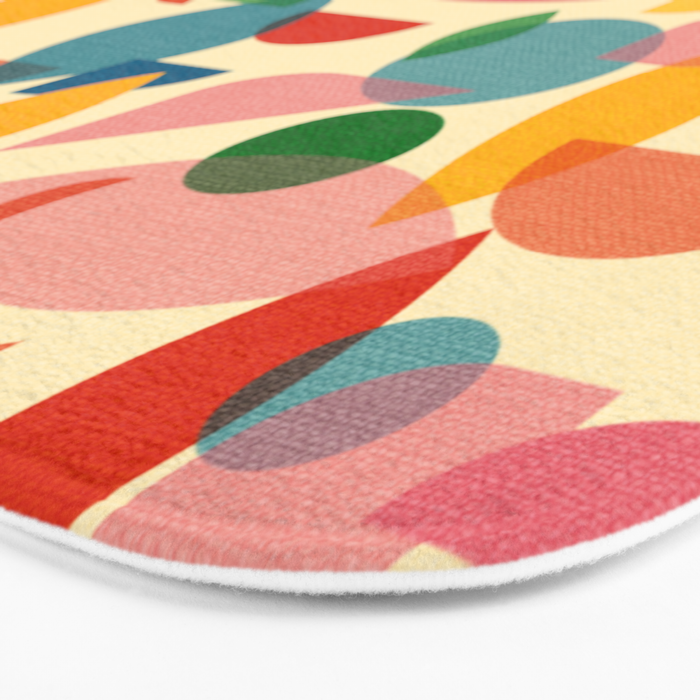 Retro Abstract Geometric Pattern with Bright Colorful Shapes and Fabric Texture Bath Mat Gallery Image 3
