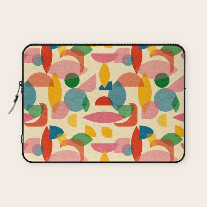 Retro Abstract Geometric Pattern with Bright Colorful Shapes and Fabric Texture Laptop Sleeve Gallery Image 1