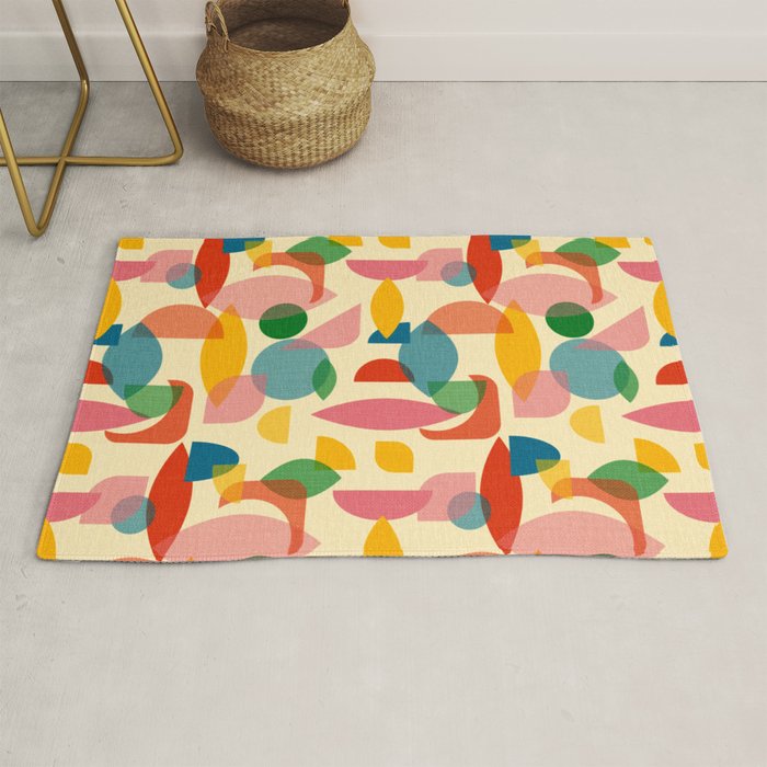 Retro Abstract Geometric Pattern with Bright Colorful Shapes and Fabric Texture Rug Gallery Image 1