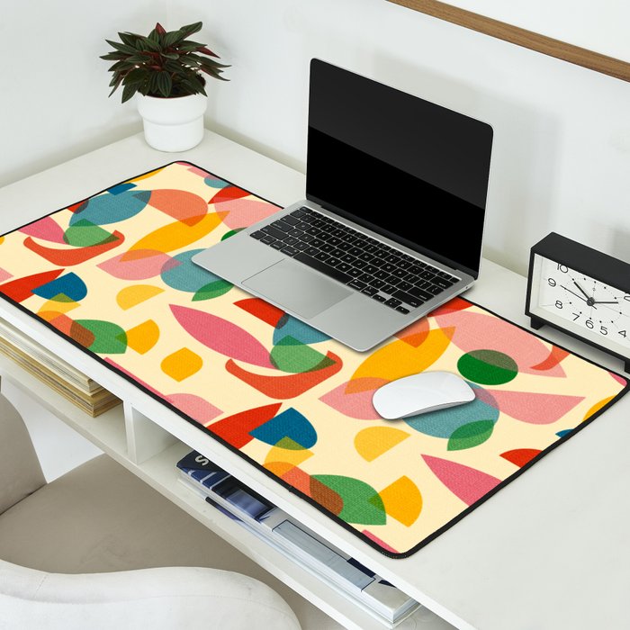 Retro Abstract Geometric Pattern with Bright Colorful Shapes and Fabric Texture Desk Mat Gallery Image 2