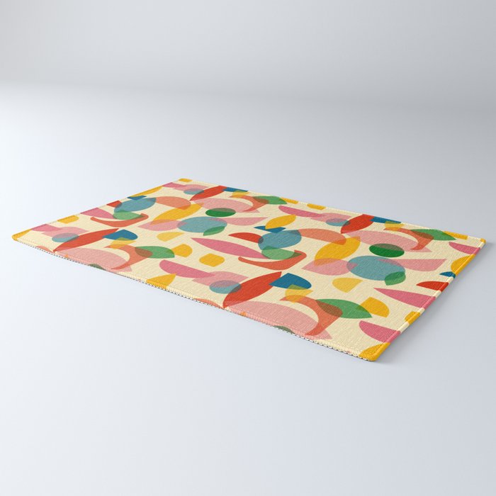 Retro Abstract Geometric Pattern with Bright Colorful Shapes and Fabric Texture Rug Gallery Image 3