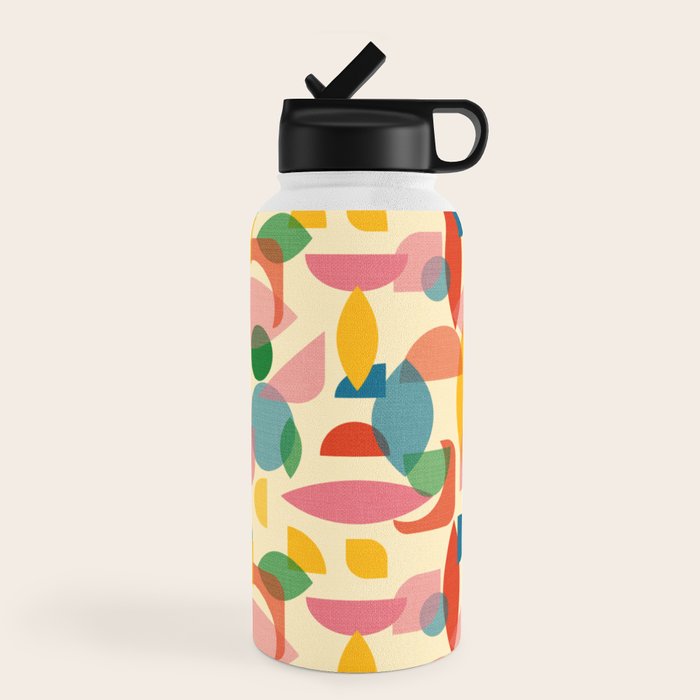 Retro Abstract Geometric Pattern with Bright Colorful Shapes and Fabric Texture Water Bottle Gallery Image 4
