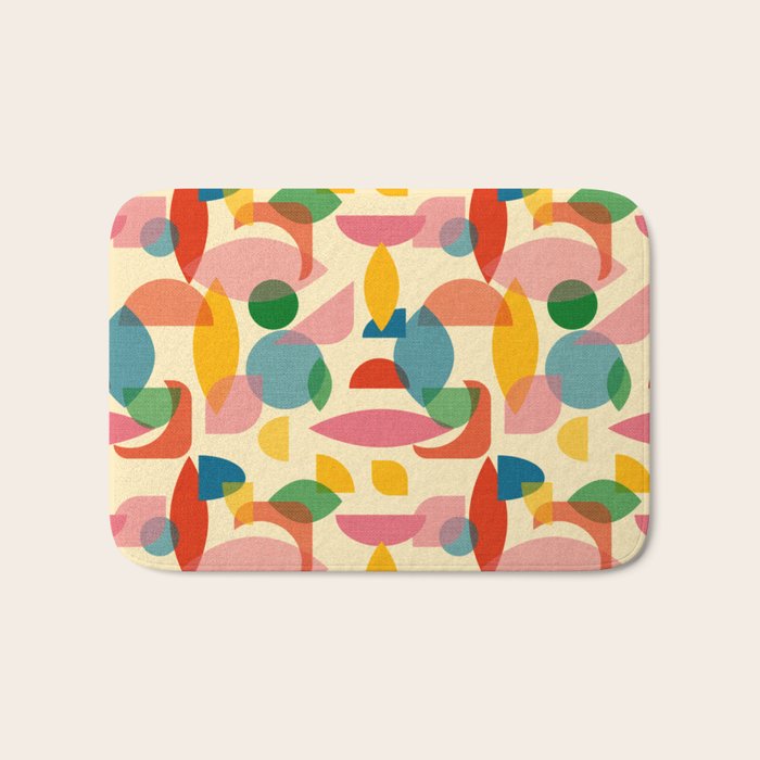 Retro Abstract Geometric Pattern with Bright Colorful Shapes and Fabric Texture Bath Mat Gallery Image 1