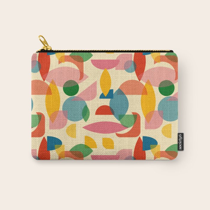 Retro Abstract Geometric Pattern with Bright Colorful Shapes and Fabric Texture Carry All Pouch Gallery Image 1