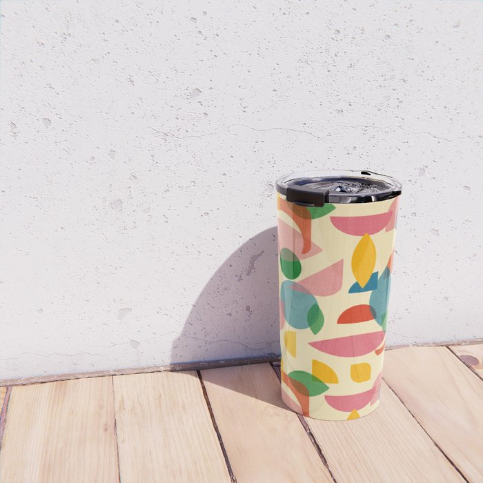 Retro Abstract Geometric Pattern with Bright Colorful Shapes and Fabric Texture Travel Mug Gallery Image 4