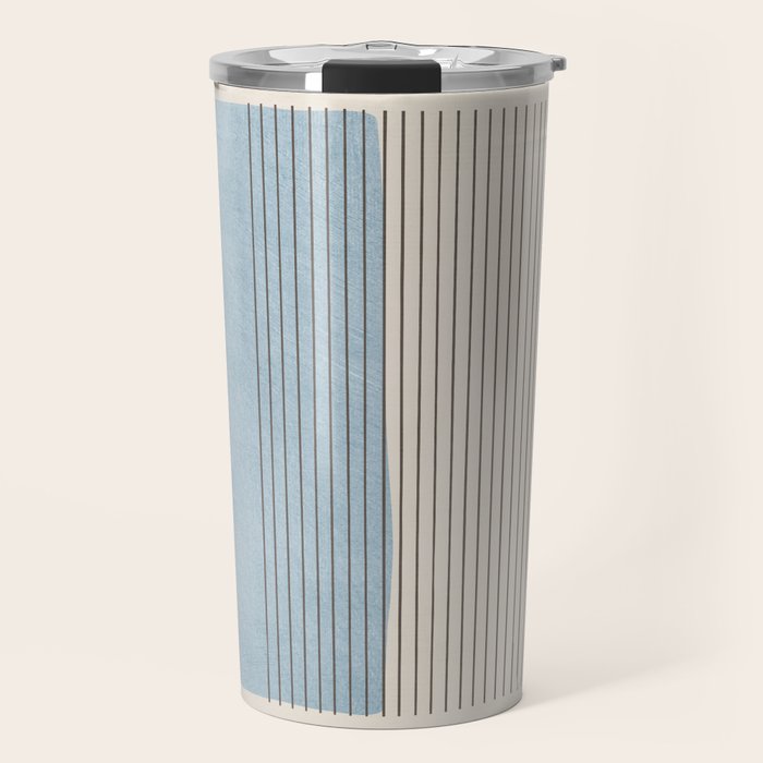 Light Blue Thin Black Lines Minimalism Modern Artwork Travel Mug Gallery Image 1