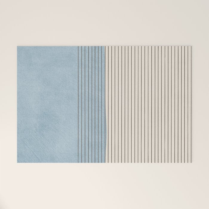 Light Blue Thin Black Lines Minimalism Modern Artwork Welcome Mat Gallery Image 1