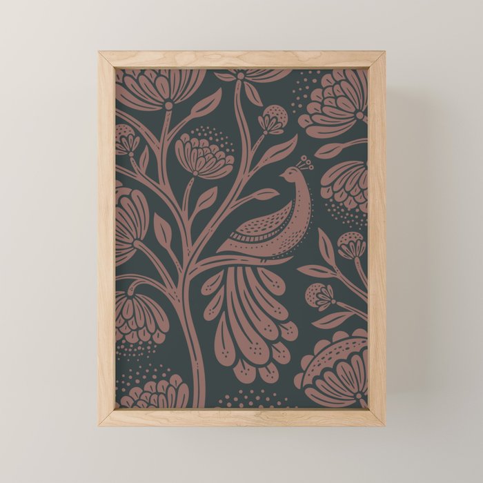 Peacock Dreams - Black & Terracotta Mini Art Print Gallery Image 1
