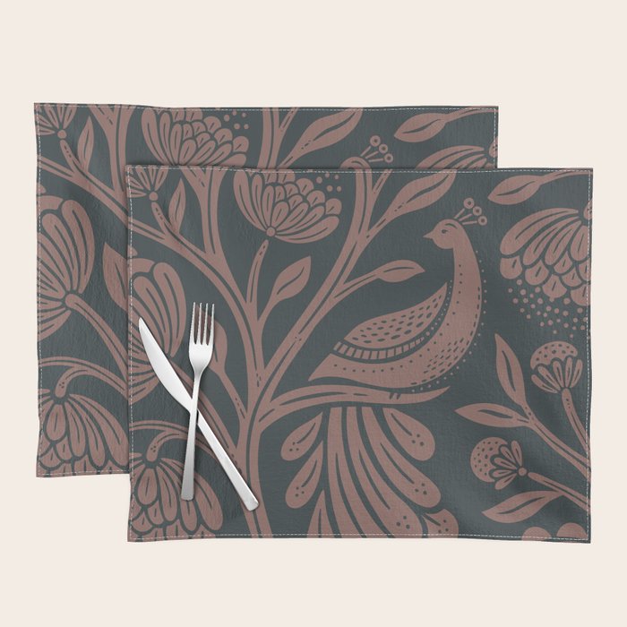 Peacock Dreams - Black & Terracotta Placemat Gallery Image 1