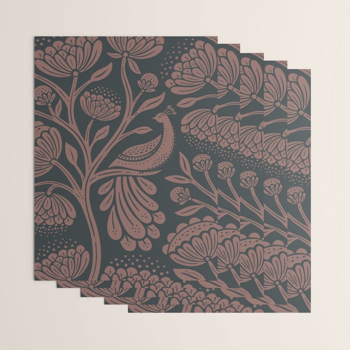 Peacock Dreams - Black & Terracotta Wrapping Paper Gallery Image 3