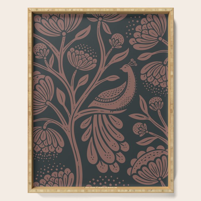Peacock Dreams - Black & Terracotta Serving Tray Gallery Image 1