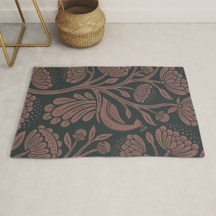 Peacock Dreams - Black & Terracotta Rug Gallery Image 1