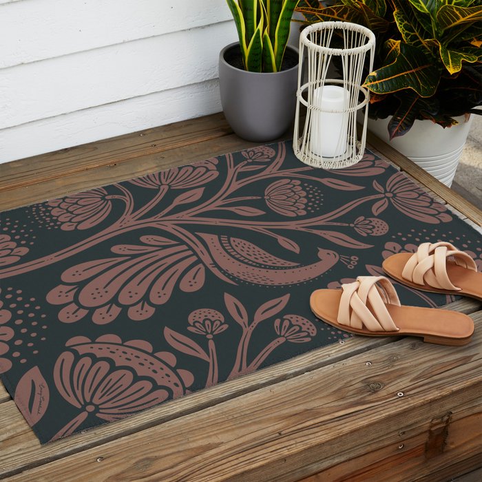 Peacock Dreams - Black & Terracotta Outdoor Rug Gallery Image 2