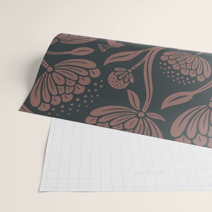 Peacock Dreams - Black & Terracotta Wrapping Paper Gallery Image 2
