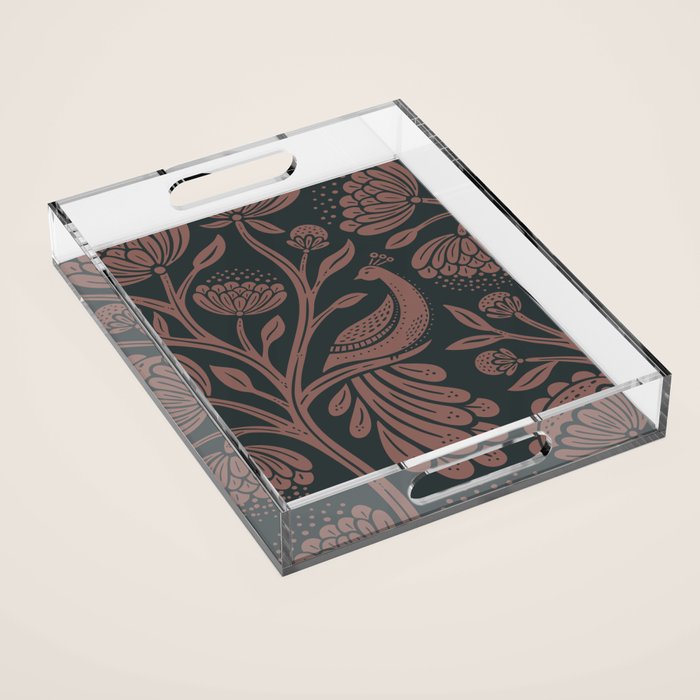 Peacock Dreams - Black & Terracotta Acrylic Tray Gallery Image 1