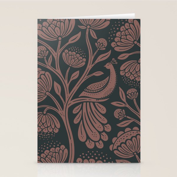 Peacock Dreams - Black & Terracotta Stationery Card Gallery Image 1