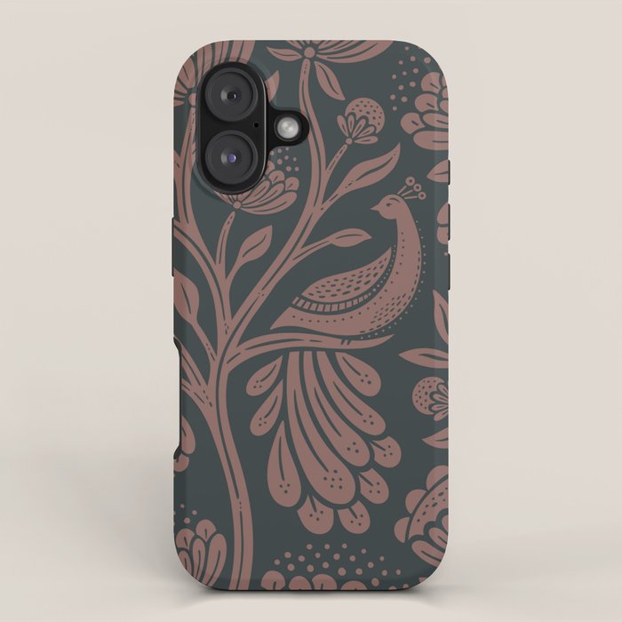 Peacock Dreams - Black & Terracotta iPhone Case Gallery Image 1