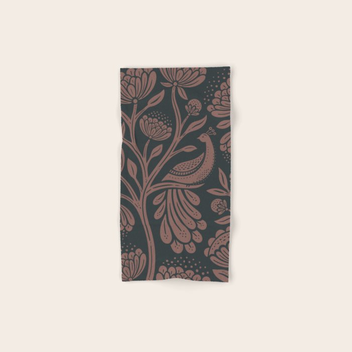 Peacock Dreams - Black & Terracotta Bath Towel Gallery Image 1
